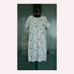 Floral Print Midi Dress - Cream Blue